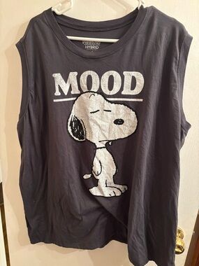Snoopy "MOOD" Graphic Muscle Tee - grey